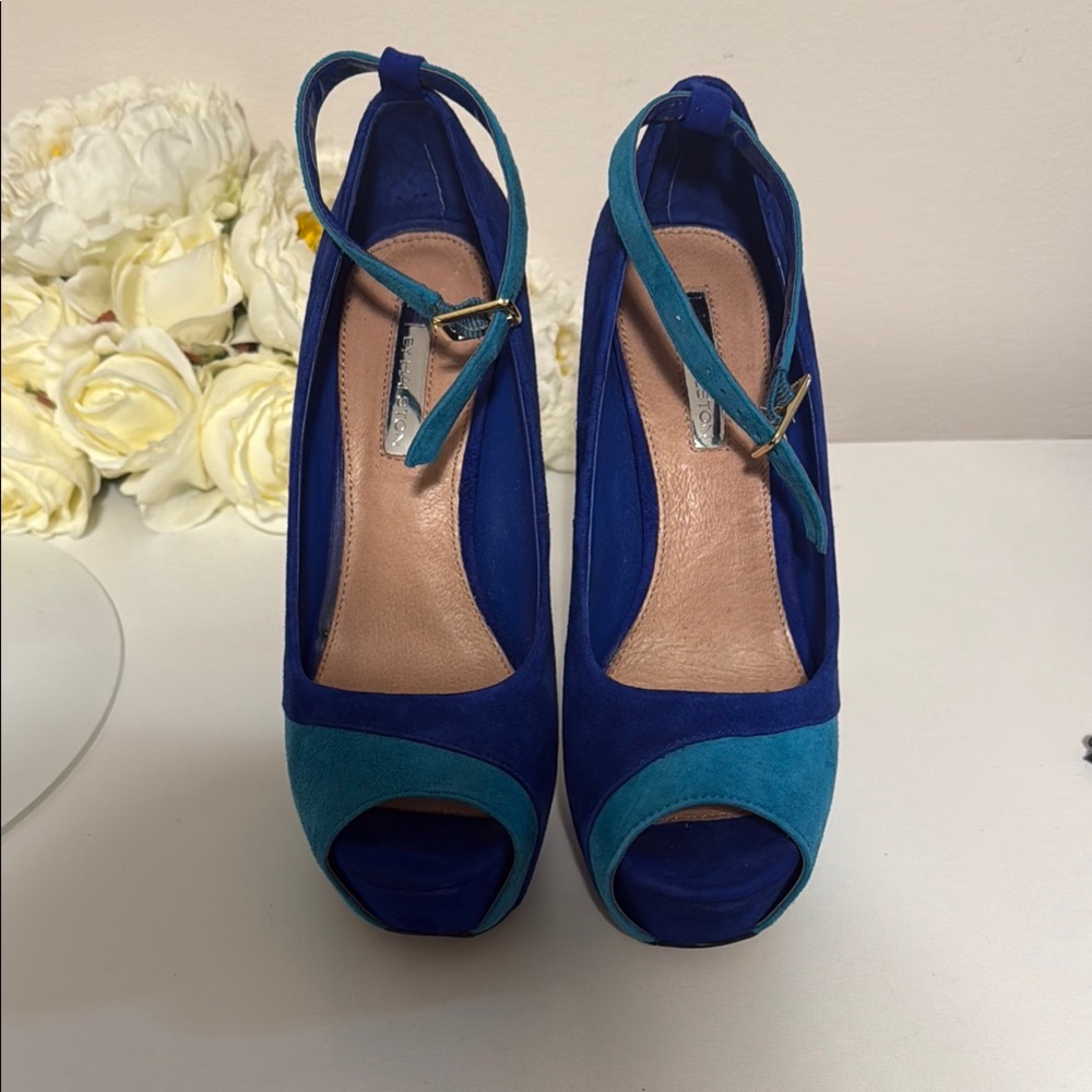 H by Halston Blue Peep-Toe Platform Heels